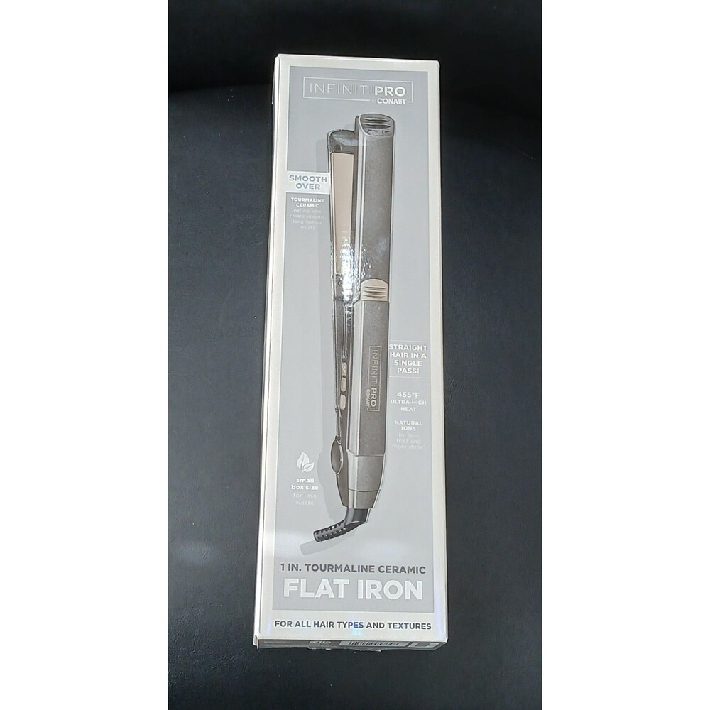 InfinitiPRO by CONAIR 1" Inch Tourmaline Ceramic Flat Iron Smooth Over Grey